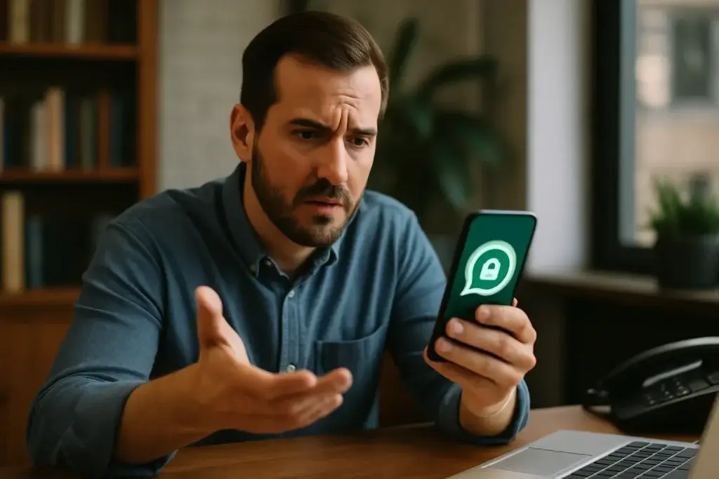 משתמש מנסה להיכנס לחשבון WhatsApp חסום ומתחיל בתהליך שחזור מהמכשיר הנייד