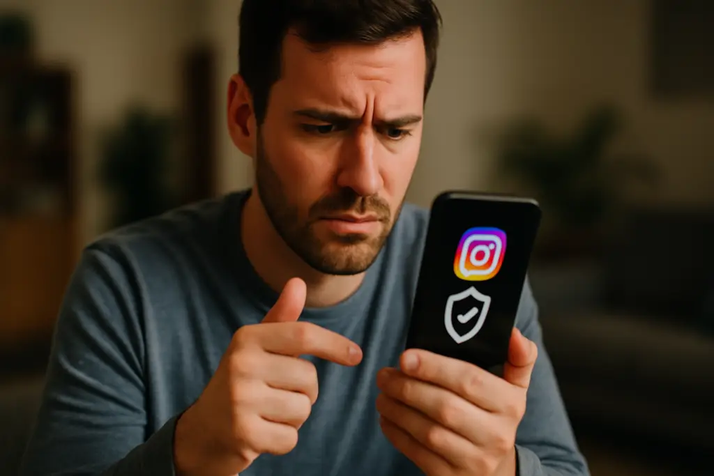 משתמש בוחן הודעת חסימה של Instagram ובודק את אפשרויות שחזור החשבון