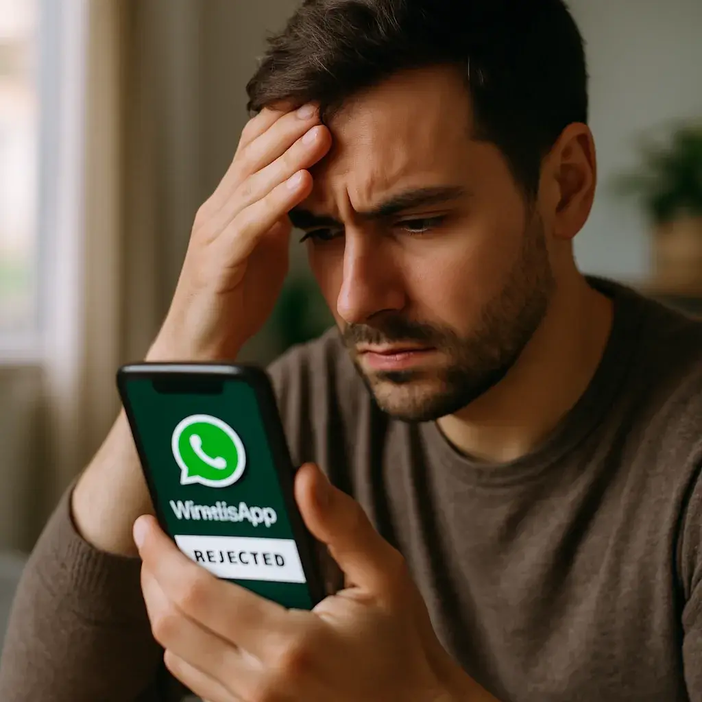 מסך המציג את הודעת דחיית הערעור של WhatsApp ואת הצעדים המיידיים שיש לנקוט