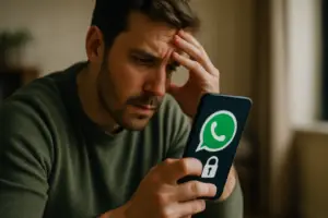 משתמש מגלה הודעת חסימה בוואטסאפ ומחפש את דרך הפעולה הנכונה לשחרור החשבון